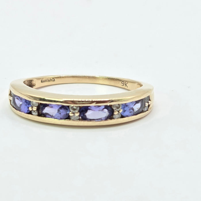 Vintage: 9ct Yellow Gold Tanzanite & Diamond Stacker Ring