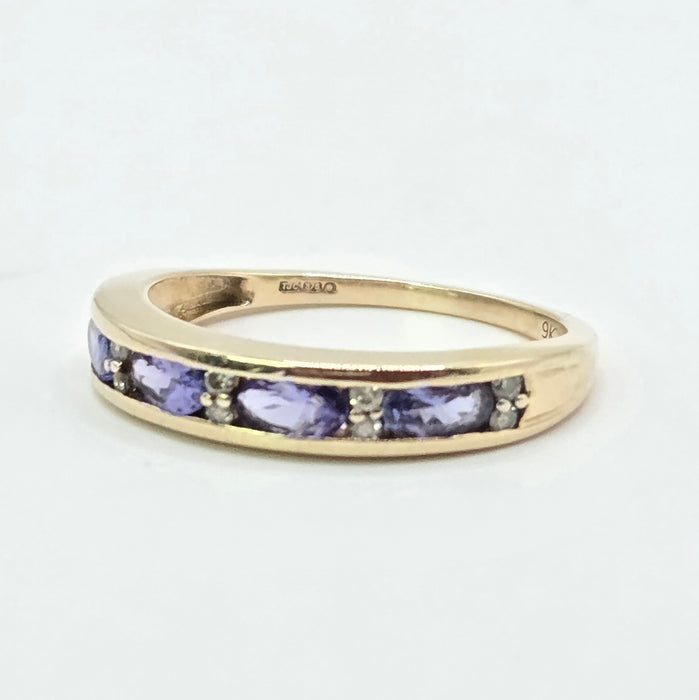 Vintage: 9ct Yellow Gold Tanzanite & Diamond Stacker Ring