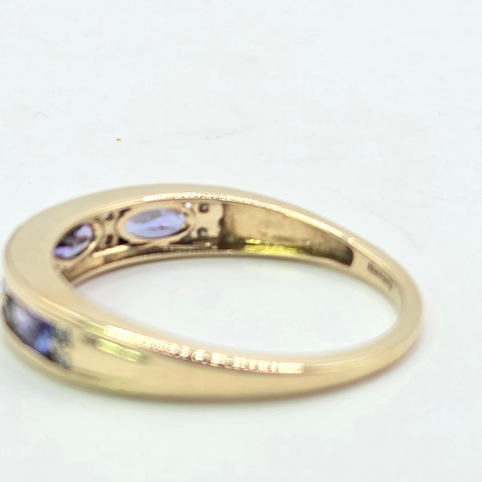 Vintage: 9ct Yellow Gold Tanzanite & Diamond Stacker Ring