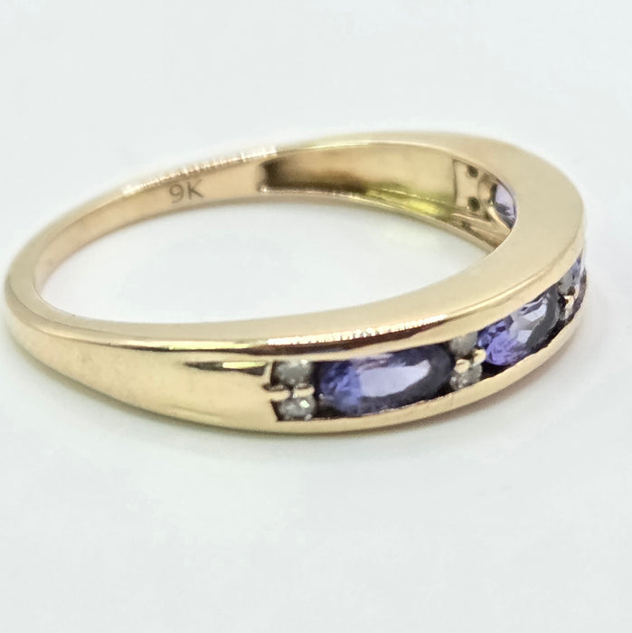 Vintage: 9ct Yellow Gold Tanzanite & Diamond Stacker Ring