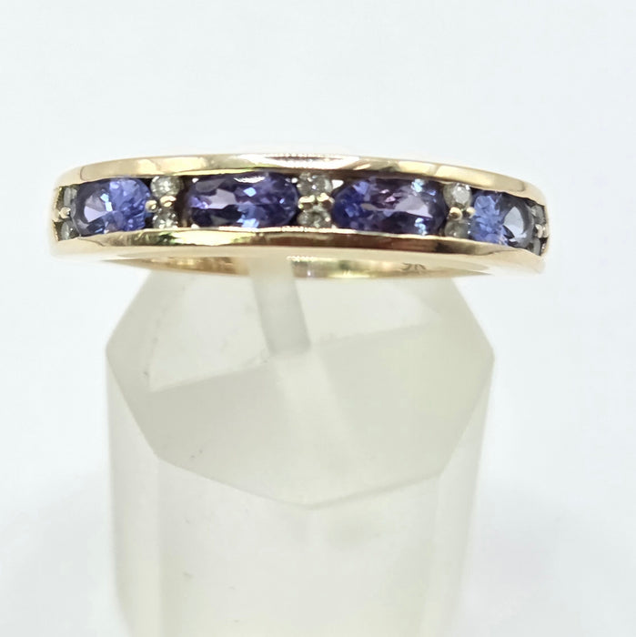 Vintage: 9ct Yellow Gold Tanzanite & Diamond Stacker Ring