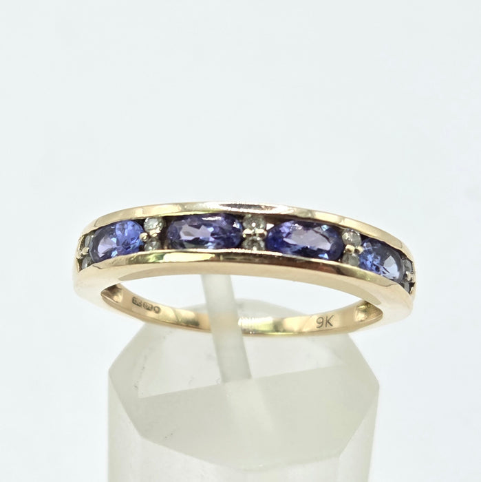 Vintage: 9ct Yellow Gold Tanzanite & Diamond Stacker Ring