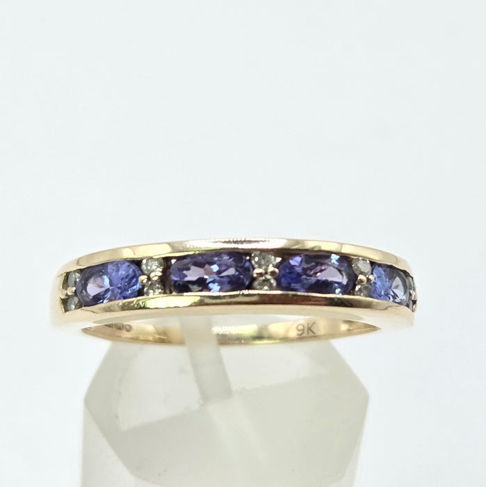 Vintage: 9ct Yellow Gold Tanzanite & Diamond Stacker Ring