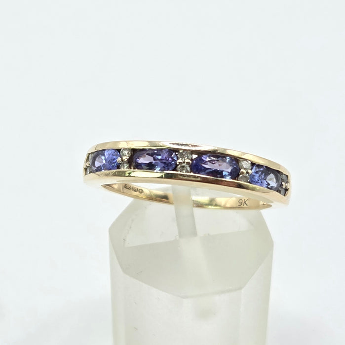 Vintage: 9ct Yellow Gold Tanzanite & Diamond Stacker Ring