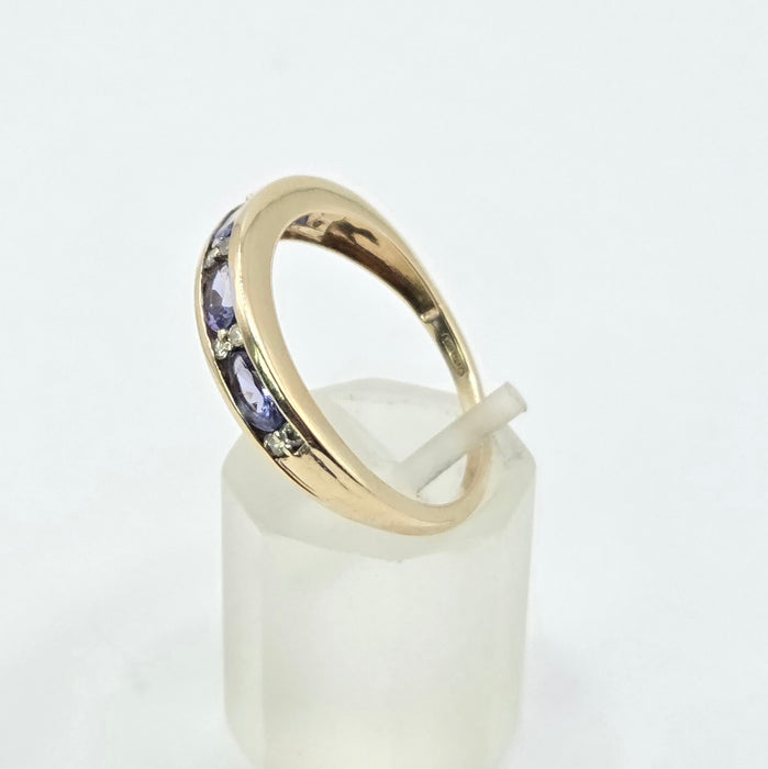 Vintage: 9ct Yellow Gold Tanzanite & Diamond Stacker Ring
