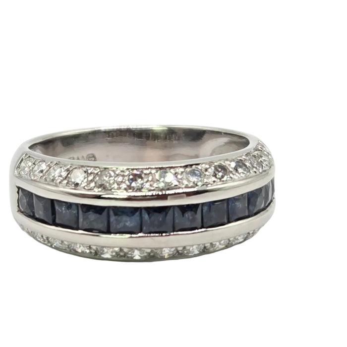 Vintage: 18ct White Gold Three Row Sapphire & Diamond Ring — 0.52ct