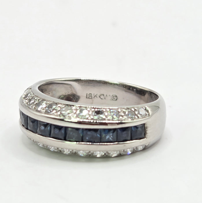 Vintage: 18ct White Gold Three Row Sapphire & Diamond Ring — 0.52ct