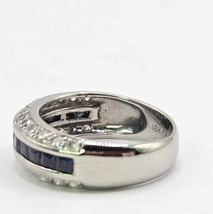Vintage: 18ct White Gold Three Row Sapphire & Diamond Ring — 0.52ct