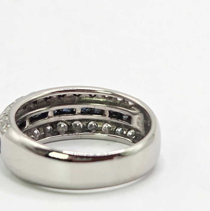 Vintage: 18ct White Gold Three Row Sapphire & Diamond Ring — 0.52ct