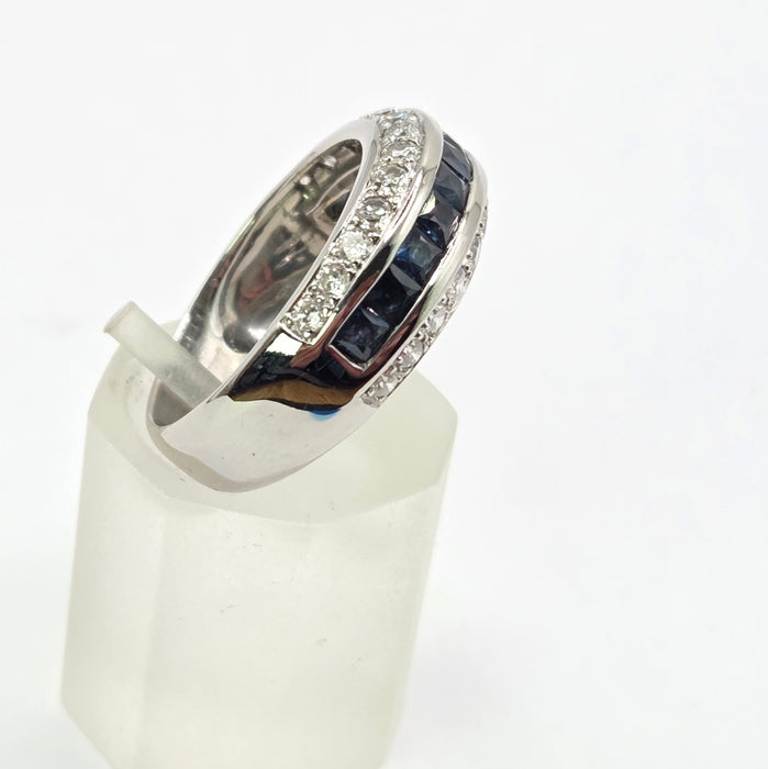 Vintage: 18ct White Gold Three Row Sapphire & Diamond Ring — 0.52ct