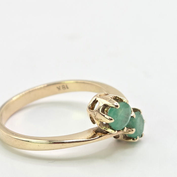 Vintage: 18ct Yellow Gold Twin Emerald Crossover Ring