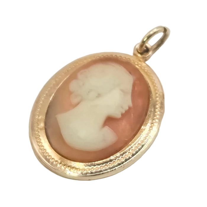 Vintage: 9ct Yellow Gold Carved Shell Cameo Pendant — From 1971
