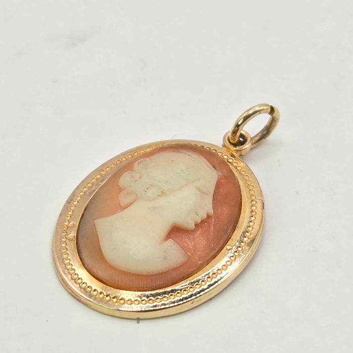 Vintage: 9ct Yellow Gold Carved Shell Cameo Pendant — From 1971