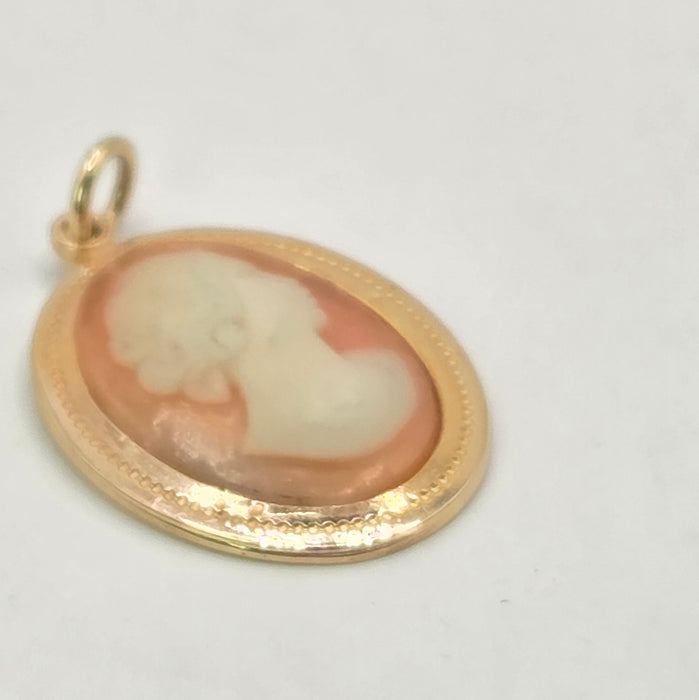Vintage: 9ct Yellow Gold Carved Shell Cameo Pendant — From 1971