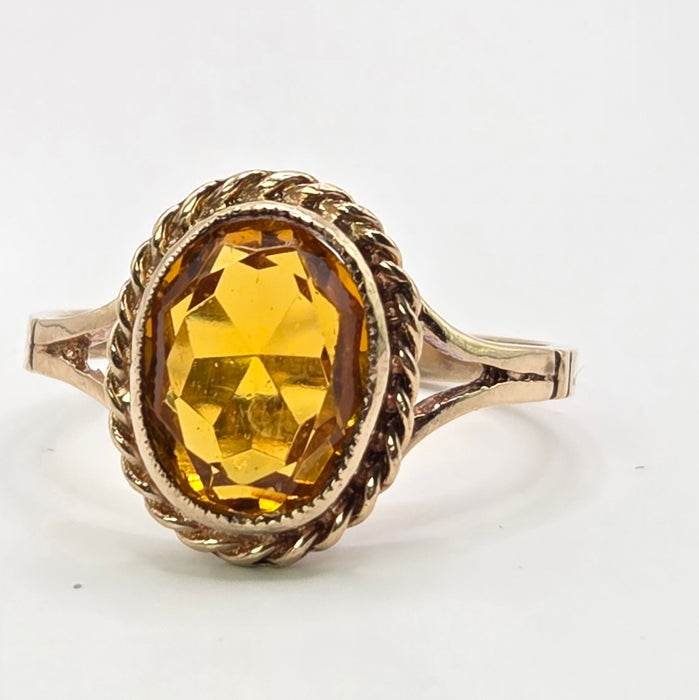 Vintage: 9ct Yellow Gold Citrine Solitaire Ring — From 1973