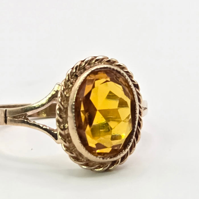 Vintage: 9ct Yellow Gold Citrine Solitaire Ring — From 1973