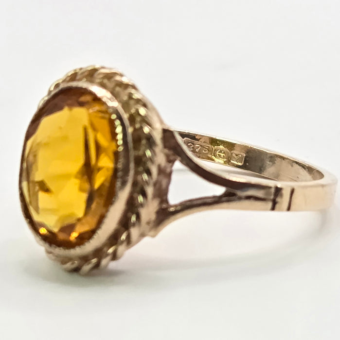Vintage: 9ct Yellow Gold Citrine Solitaire Ring — From 1973