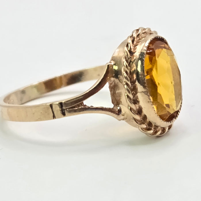 Vintage: 9ct Yellow Gold Citrine Solitaire Ring — From 1973
