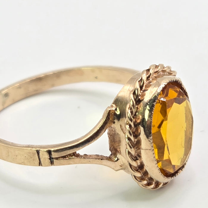 Vintage: 9ct Yellow Gold Citrine Solitaire Ring — From 1973