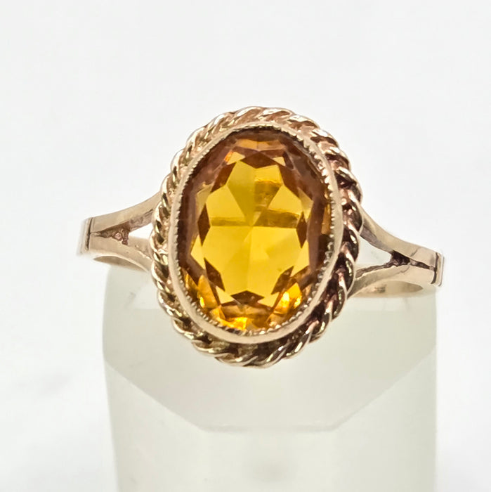 Vintage: 9ct Yellow Gold Citrine Solitaire Ring — From 1973