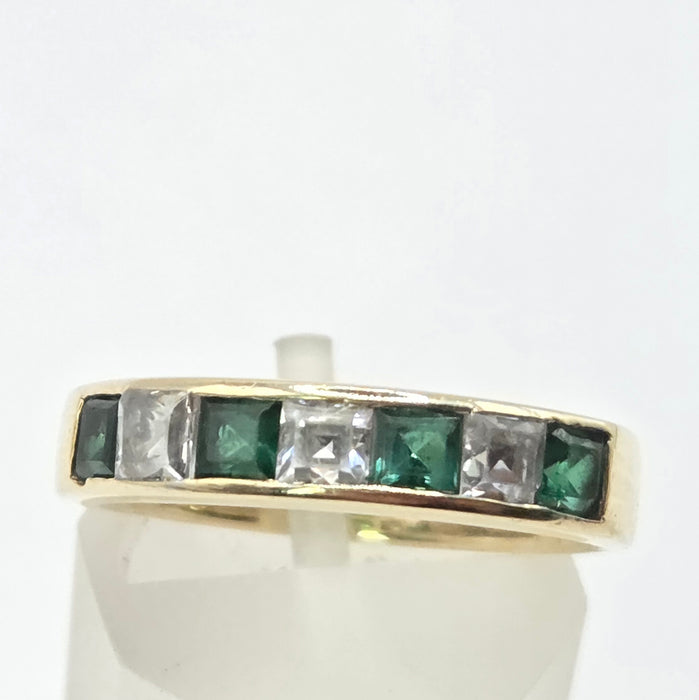 Vintage: 18ct Yellow Gold Emerald & Goshenite Stacker Ring — From 1991