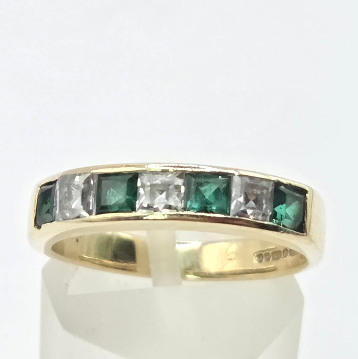 Vintage: 18ct Yellow Gold Emerald & Goshenite Stacker Ring — From 1991