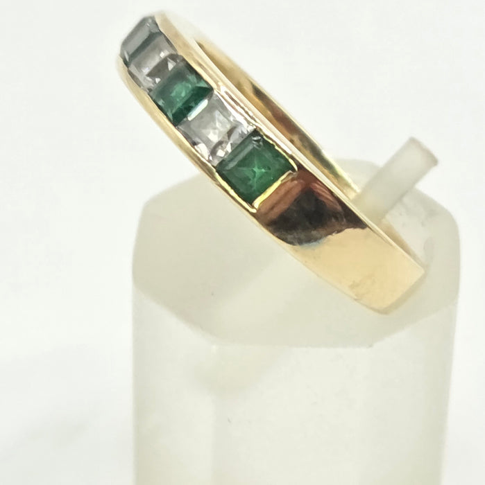 Vintage: 18ct Yellow Gold Emerald & Goshenite Stacker Ring — From 1991