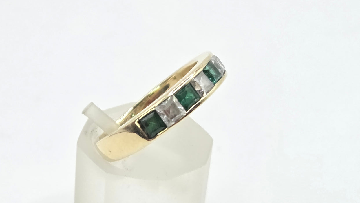 Vintage: 18ct Yellow Gold Emerald & Goshenite Stacker Ring — From 1991