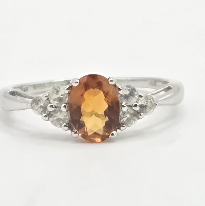 Vintage: 9ct White Gold Orange Citrine & Diamond Ring