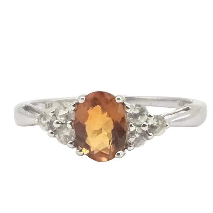Vintage: 9ct White Gold Orange Citrine & Diamond Ring