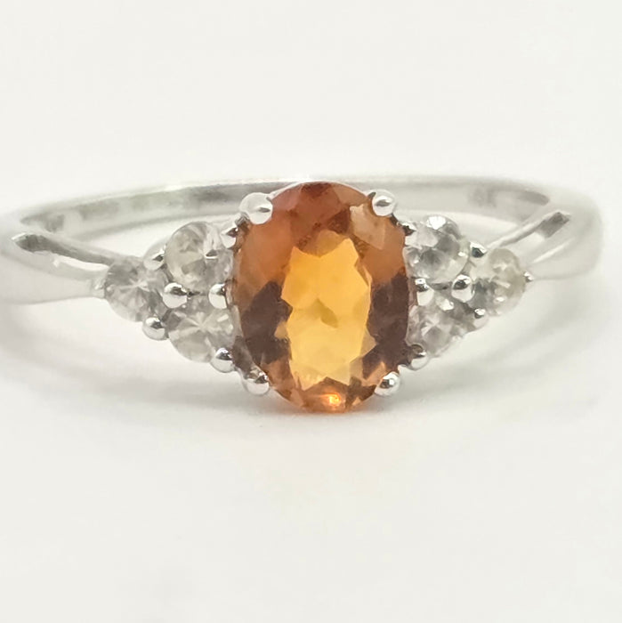 Vintage: 9ct White Gold Orange Citrine & Diamond Ring
