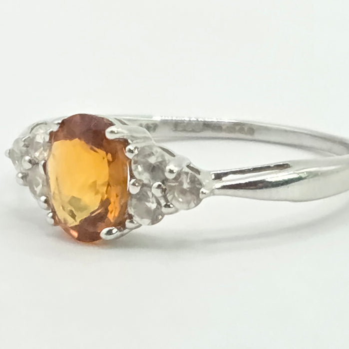 Vintage: 9ct White Gold Orange Citrine & Diamond Ring
