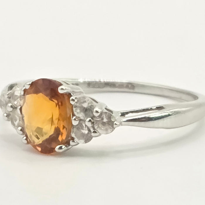 Vintage: 9ct White Gold Orange Citrine & Diamond Ring