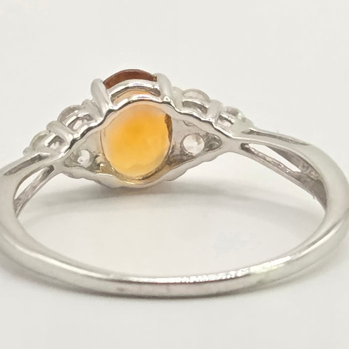 Vintage: 9ct White Gold Orange Citrine & Diamond Ring