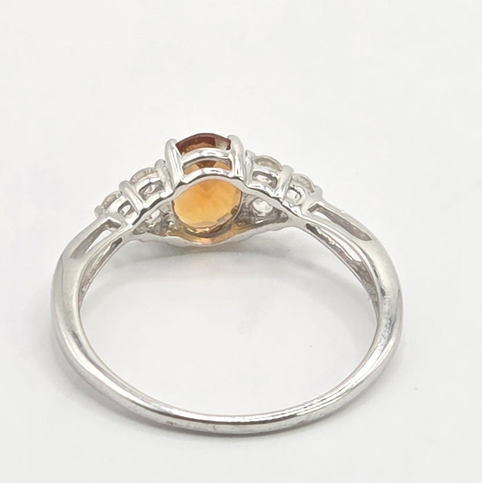 Vintage: 9ct White Gold Orange Citrine & Diamond Ring