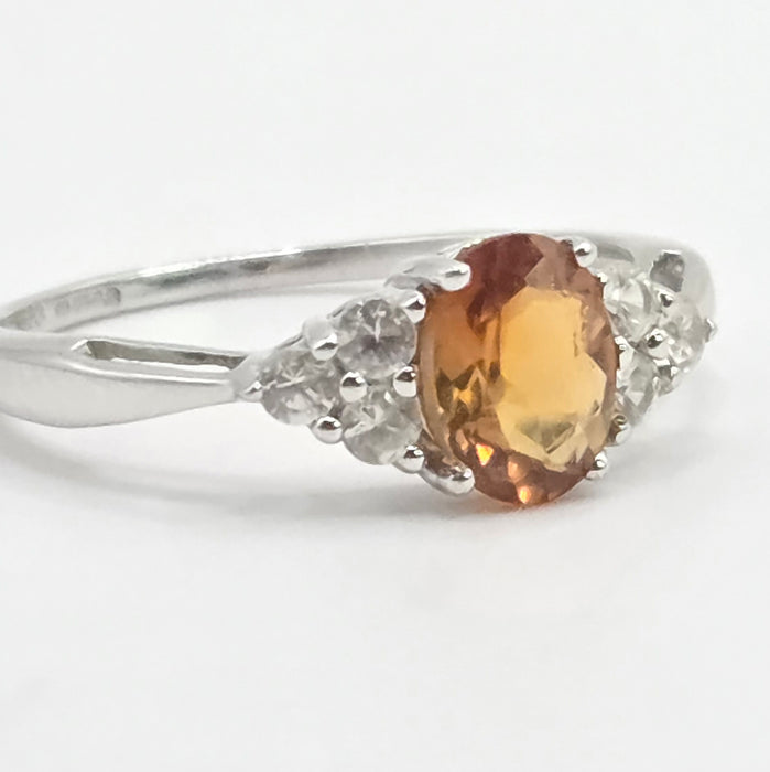 Vintage: 9ct White Gold Orange Citrine & Diamond Ring