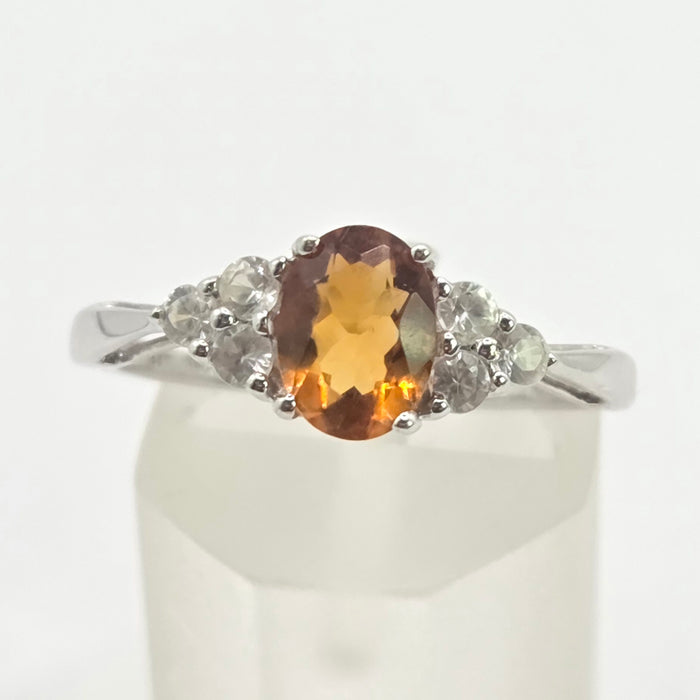 Vintage: 9ct White Gold Orange Citrine & Diamond Ring