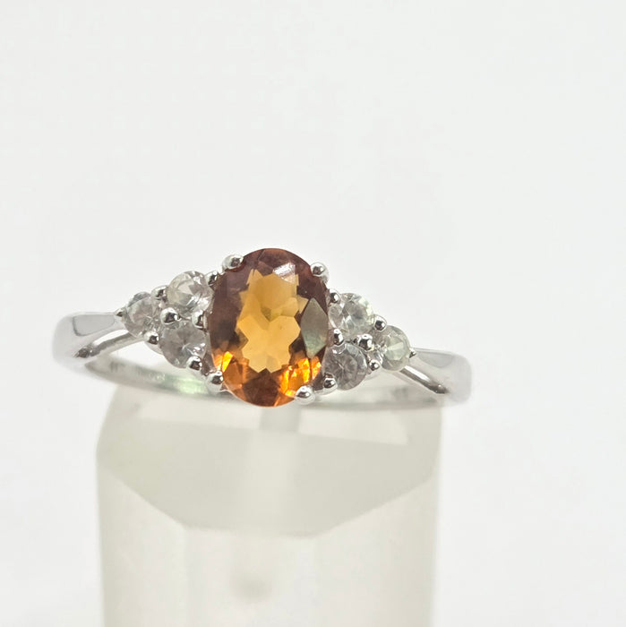 Vintage: 9ct White Gold Orange Citrine & Diamond Ring