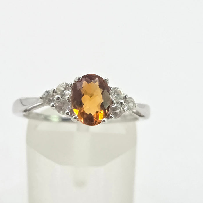 Vintage: 9ct White Gold Orange Citrine & Diamond Ring