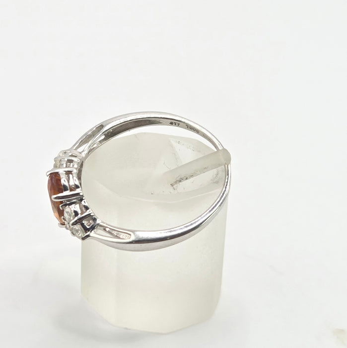 Vintage: 9ct White Gold Orange Citrine & Diamond Ring