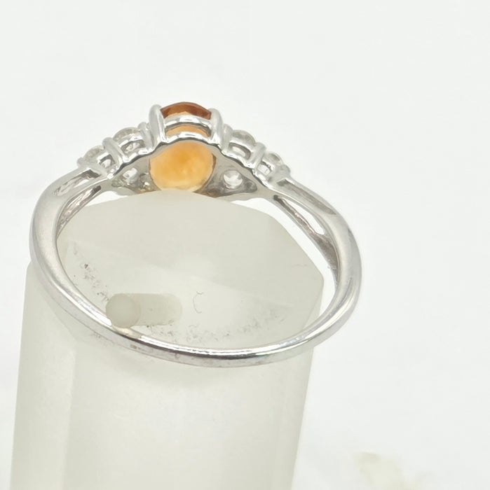 Vintage: 9ct White Gold Orange Citrine & Diamond Ring
