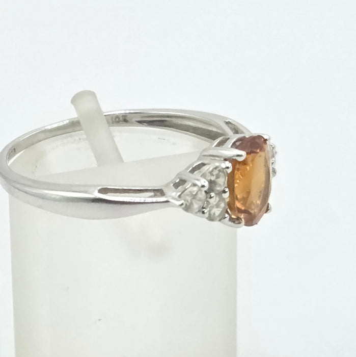Vintage: 9ct White Gold Orange Citrine & Diamond Ring