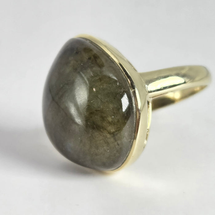 Vintage: 9ct Yellow Gold Green Agate Solitaire Ring