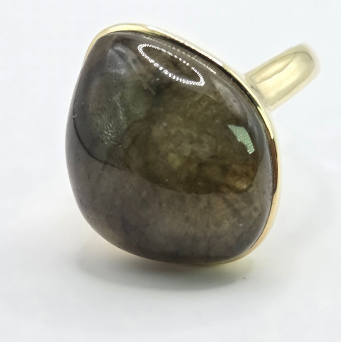 Vintage: 9ct Yellow Gold Green Agate Solitaire Ring