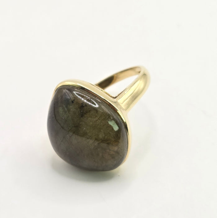 Vintage: 9ct Yellow Gold Green Agate Solitaire Ring