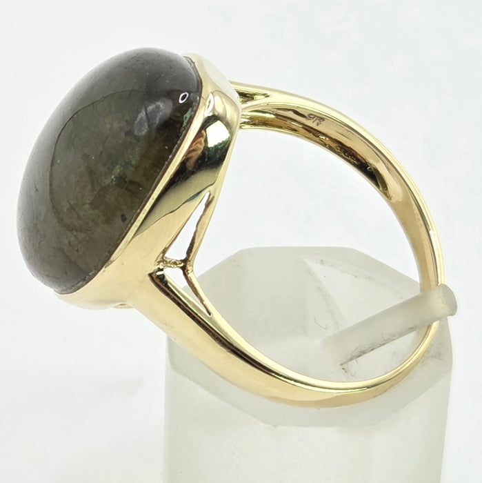 Vintage: 9ct Yellow Gold Green Agate Solitaire Ring