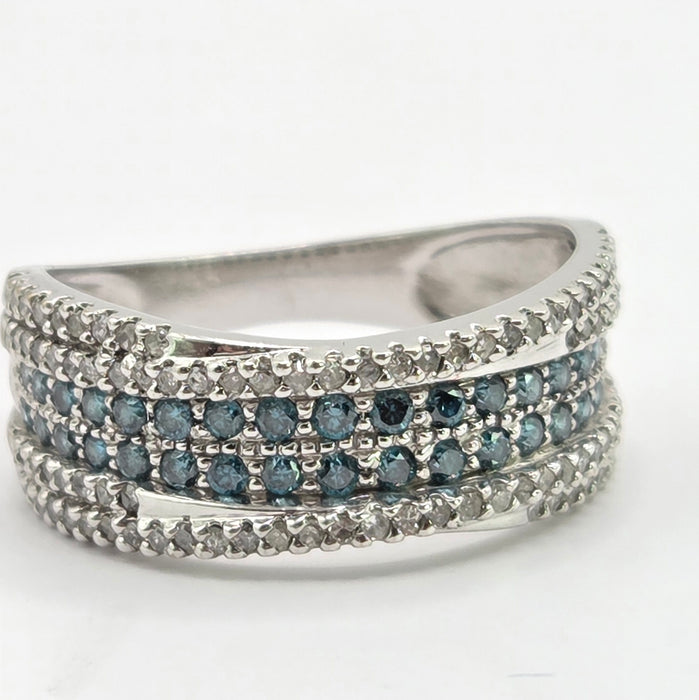 Vintage: 9ct White Gold Blue & White Diamond Band