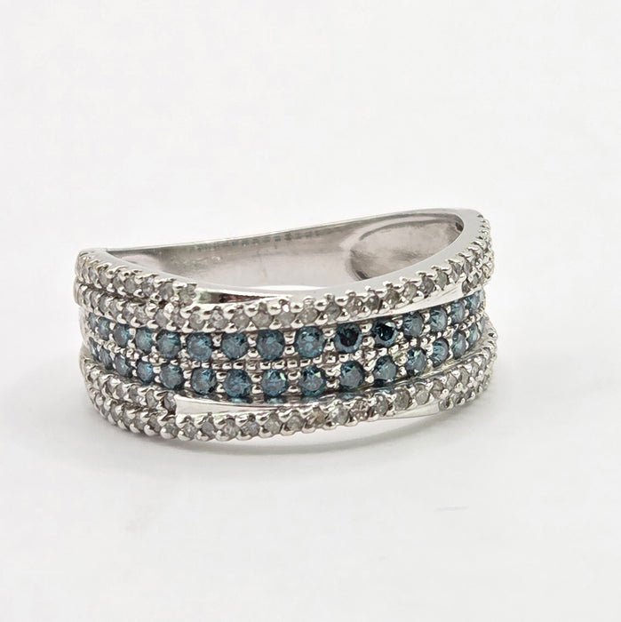 Vintage: 9ct White Gold Blue & White Diamond Band