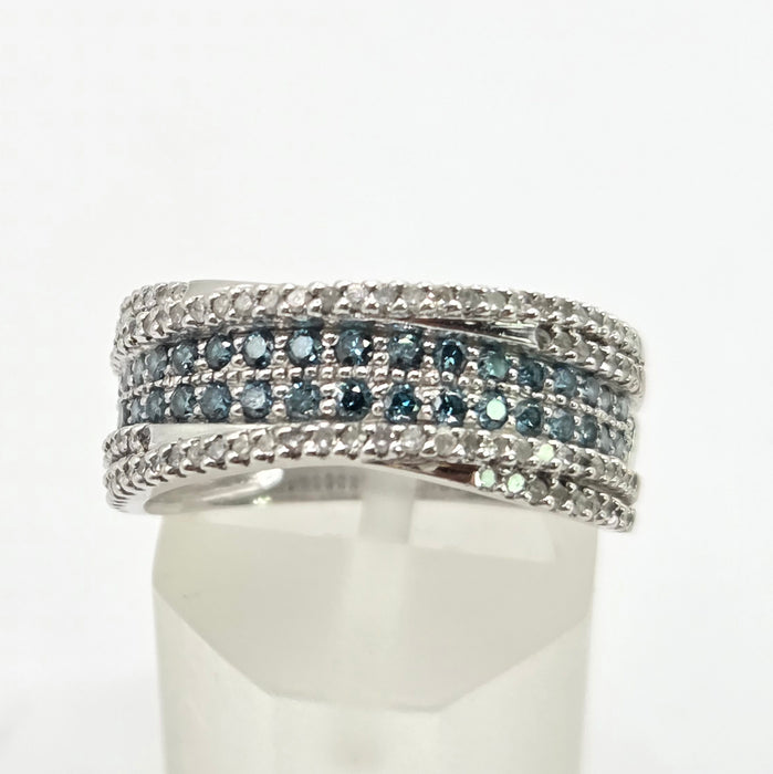 Vintage: 9ct White Gold Blue & White Diamond Band