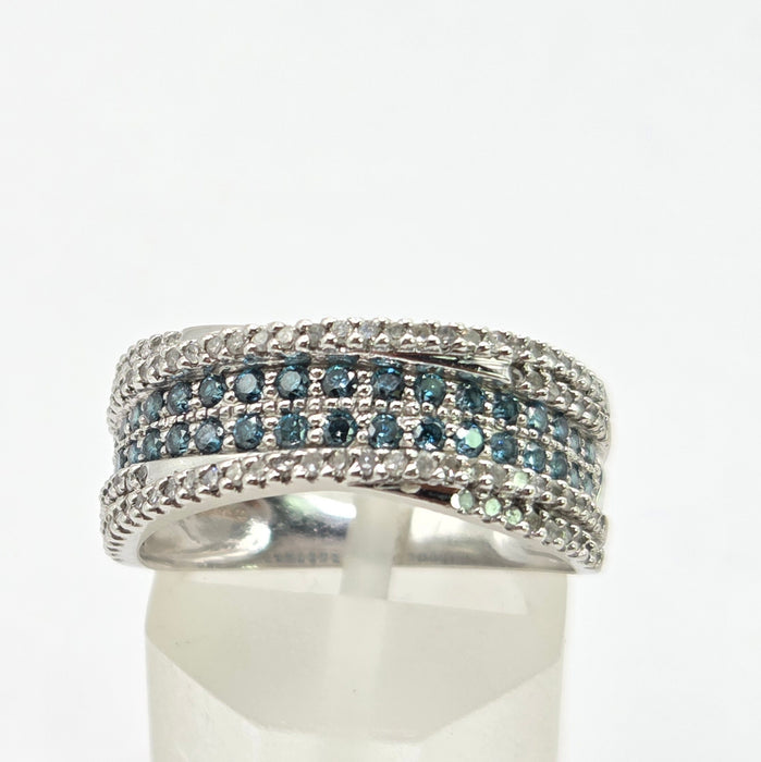 Vintage: 9ct White Gold Blue & White Diamond Band